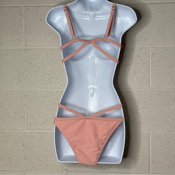Strappy Pink Bikini Set from LA Hearts Women’s Size M ribbed bikini - Picture 2 of 6